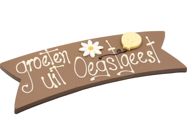 Chocolade boodschap "Groeten Oegstgeest"