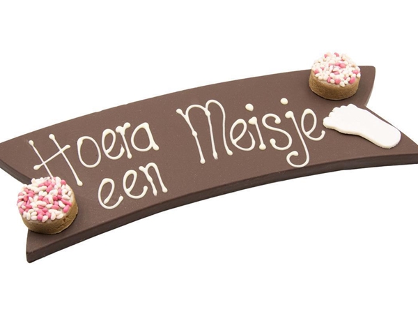 Chocolade boodschap "Hoera een meisje"